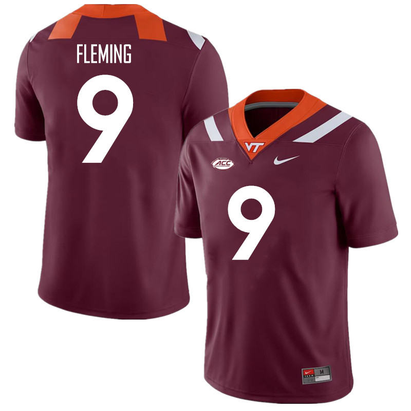 Men #9 Cameren Fleming Virginia Tech Hokies College Football Jerseys Stitched Sale-Maroon